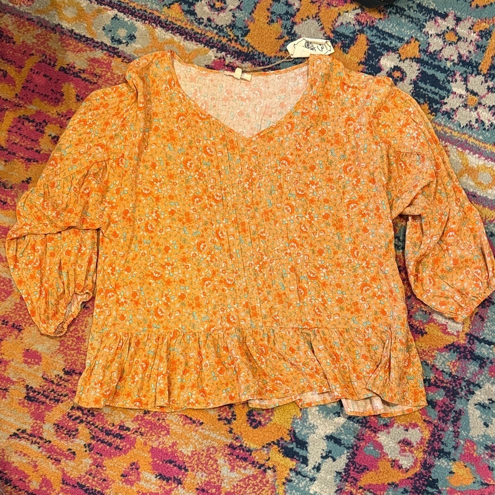Easel Women's Mustard Floral Blouse - Picture 4 of 5